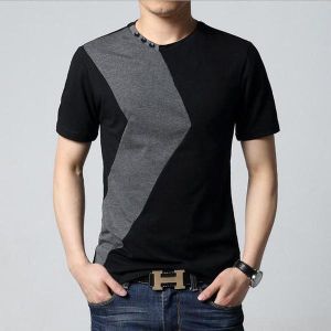 Danami Button Designed Black Grey Contrast Round Neck T-Shirt