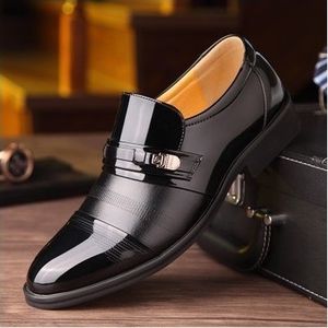 Mens Formal Shoes Breathable Slip On Leather Shoes Black