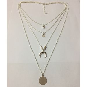 Women Vintage Multi-layer Jewelry Moon Necklace-SILVER
