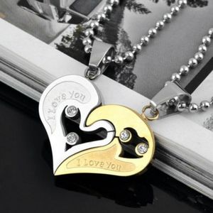 Couple Necklace Heart Studded Pendant - Silver & Gold