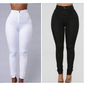 White And Black Stretch Tight Skinny High-waisted Jeans