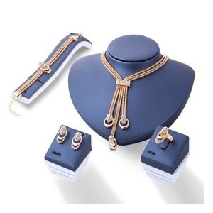 Luxury Fashion Necklace Earring Bracelet Ring Set Gold Color
