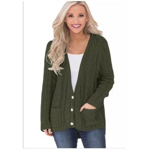 Emfed Olive Button The Deep V Front Cable Sweater Cardigan
