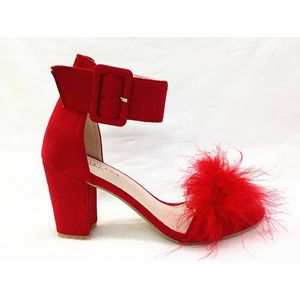 Armstrong Block Heel Sandal With Fur - Red
