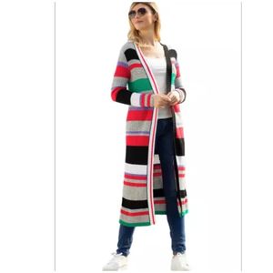 Emfed Colorful Striped Open Front Long Cardigan