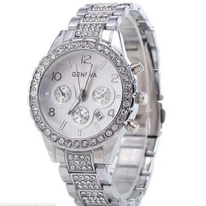 Geneva Unisex Wrist Watch With New Fashion Rhinestone Studded - Silver