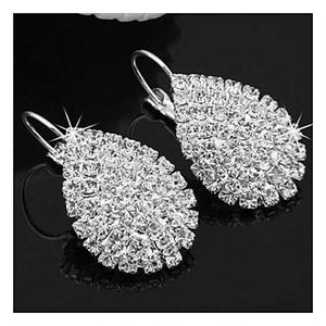 Women Shiny Waterdrop Rhinestone Claw Hook Earrings