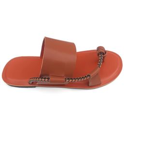Men Palm Leather Toe Slippers - Brown