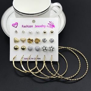 12 In 1 Studs Rings And Big Loop Earrings - Gold