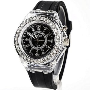 Geneva Quartz Wrist Watch Waterproof LED Backlight Black