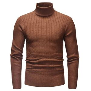 Long Sleeve Solid Casual Top Male Fashion Turtle Neck Basic T-Shirt Outfits (brown