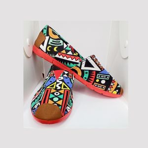 African Multi Coloured Ladies Flat Slip-on Sneakers Shoe